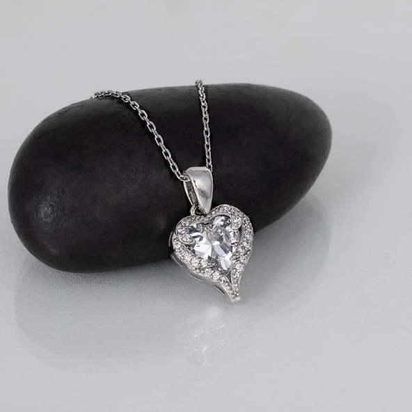 Gümüş Pazarım Özel Tasarım Beyaz Taşlı 925 Ayar Gümüş Kolye