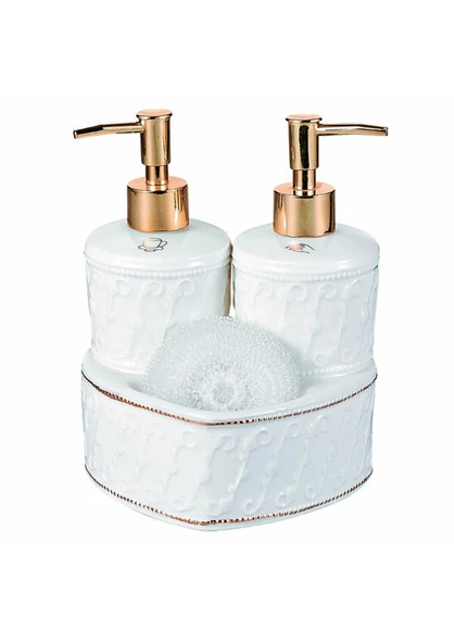 Mundo Porselen Sıvı Sabunluk Seti-2x300 ML Kalpli - 3