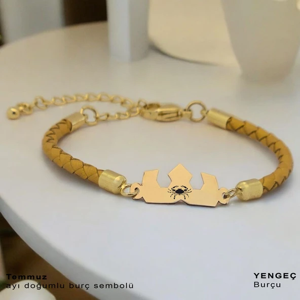 Burca Özel Taç Motifli Hakiki Altın Renkli Derili Derili 14 Ayar Altın Plakalı Hediye Bileklik-463 ürün görseli