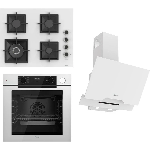 Ferre Steamart-Fryart-Sılentart Serisi Beyaz Set (SC406-WFA + QEP64CB +D064-SA) - Döküm Izgara / 65 cm Ocak ürün görseli 1