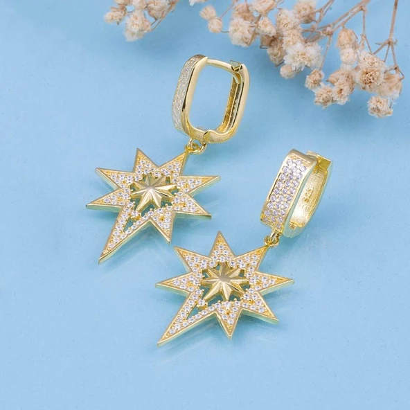 Gümüş Pazarım Altın Kaplama 925 Ayar Gümüş Kutup Yıldızı Küpe