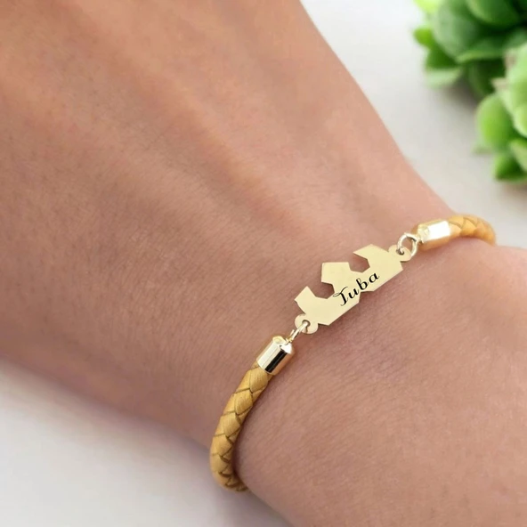 İsme Özel Taç Motifli Hakiki Altın Renkli Derili Derili 14 Ayar Altın Plakalı Hediye Bileklik-463 - Resim 4