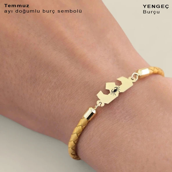 Burca Özel Taç Motifli Hakiki Altın Renkli Derili Derili 14 Ayar Altın Plakalı Hediye Bileklik-463 - Resim 4