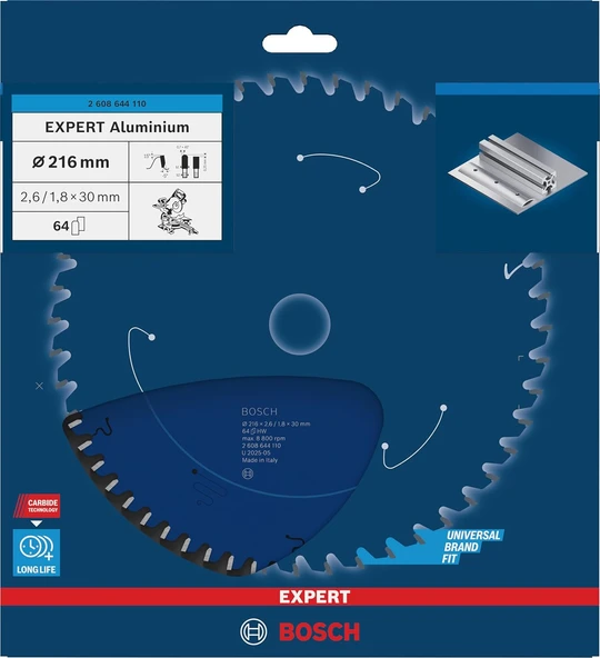 Bosch Expert Serisi Alüminyum İçin 216x30 mm 64 Diş Daire Testere Bıçağı - 2608644110