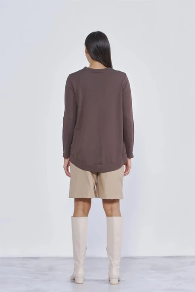 Nuss Basic Tunik Ön Kısa Arka Uzun Tunik - 902 kahve - Resim 2