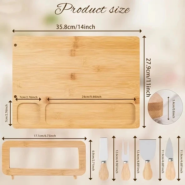 Doğal Bambu Bıçaklı Peynir Servis Sunum Seti 6 Parça - 7