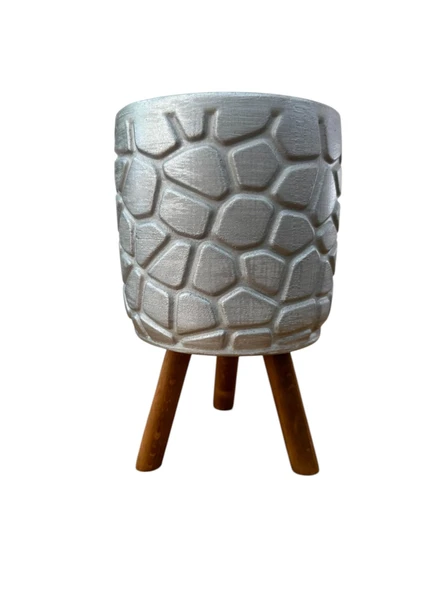 Bitki Tasarımı Ev dekorasyon Gümüş Taş Desen Ayaklı Beton Saksı Çiçeklik Saksılık ürün görseli