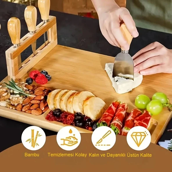 Doğal Bambu Bıçaklı Peynir Servis Sunum Seti 6 Parça - 6