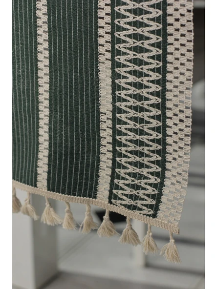 Örme Masa Örtüsü Püsküllü Runner Masa Örtüsü Organik Pamuk Runner 35X155 cm Masa Üstü Runner - 3