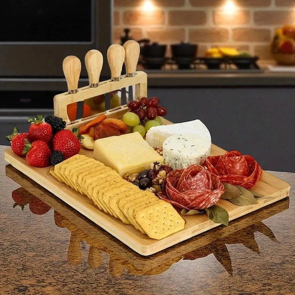 Doğal Bambu Bıçaklı Peynir Servis Sunum Seti 6 Parça - 3