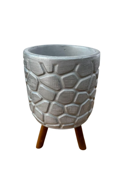 Bitki Tasarımı Ev dekorasyon Gümüş Taş Desen Ayaklı Beton Saksı Çiçeklik Saksılık - Resim 5