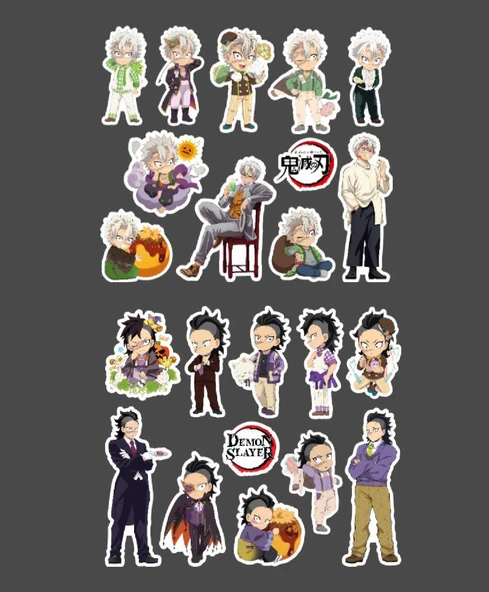 Demon Slayer Sanemi Shinazugawa - Genya Shinazugawa 2 Li Set Anime Sticker Çıkartma Kimetsu no yaiba - Resim 5