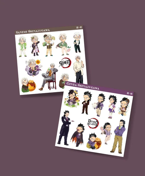 Demon Slayer Sanemi Shinazugawa - Genya Shinazugawa 2 Li Set Anime Sticker Çıkartma Kimetsu no yaiba - Resim 2