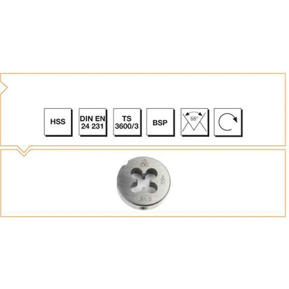 Makina Takım G1 HSS DIN 24 231 Whitworth Boru Vidalı Pafta Lokması-MTE B00110083325