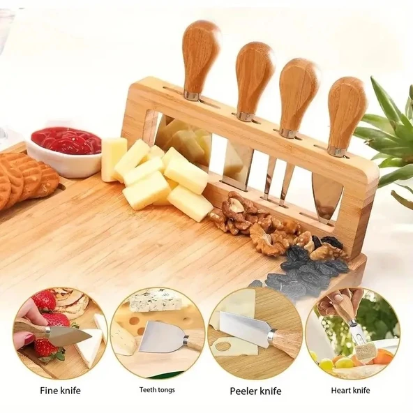 Doğal Bambu Bıçaklı Peynir Servis Sunum Seti 6 Parça - 5