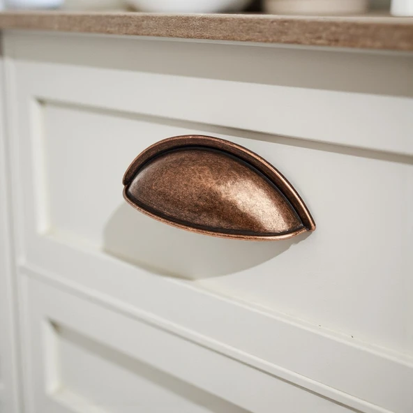 Çanak Kulp 64 mm Antik Bakır Renk Metal Mobilya Çekmece Dolap Kapak Kulpu Modern Mutfak Kulpları - Resim 4