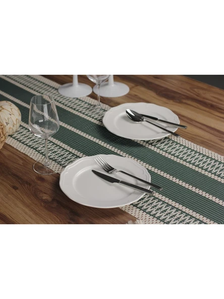 Örme Masa Örtüsü Püsküllü Runner Masa Örtüsü Organik Pamuk Runner 35X155 cm Masa Üstü Runner - 2