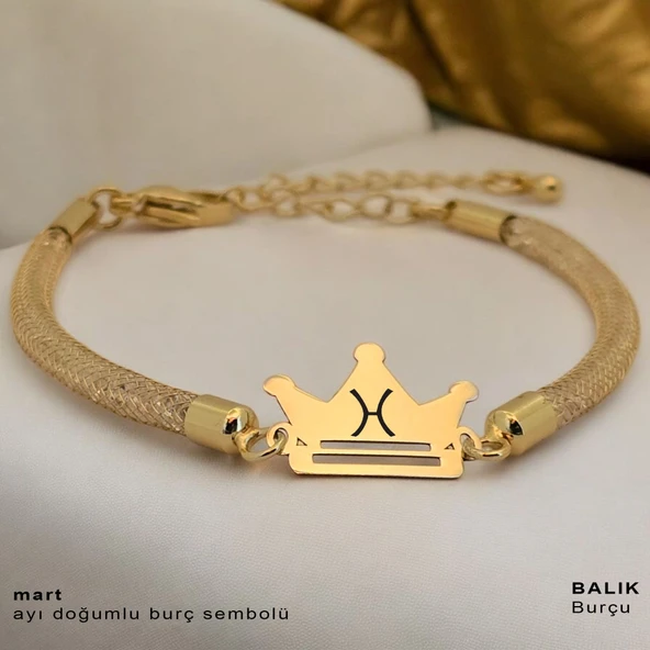 Doğum Ayına Özel 14 Ayar Altın Plakalı Taç Figürlü Hasır Kordonlu Hediye Bileklik-464 ürün görseli