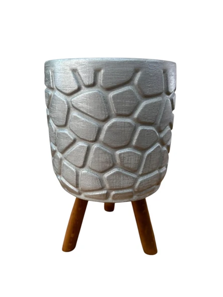 Bitki Tasarımı Ev dekorasyon Gümüş Taş Desen Ayaklı Beton Saksı Çiçeklik Saksılık - Resim 4