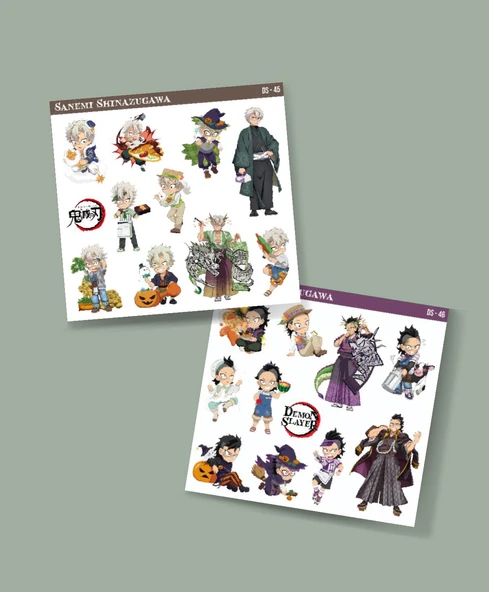Demon Slayer Genya -Sanemi Shinazugawa 2 Li Set Anime Sticker Çıkartma Kimetsu no yaiba-parlak kağıt - 1