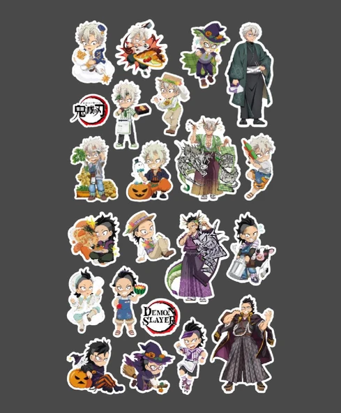 Demon Slayer Genya -Sanemi Shinazugawa 2 Li Set Anime Sticker Çıkartma Kimetsu no yaiba-parlak kağıt - 3