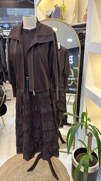 Misswhence ceketli ikili elbise 38807 kahve - Resim 7