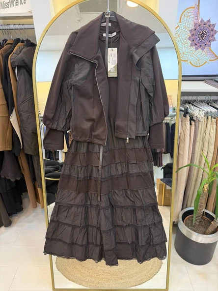 Misswhence ceketli ikili elbise 38807 kahve - Resim 9