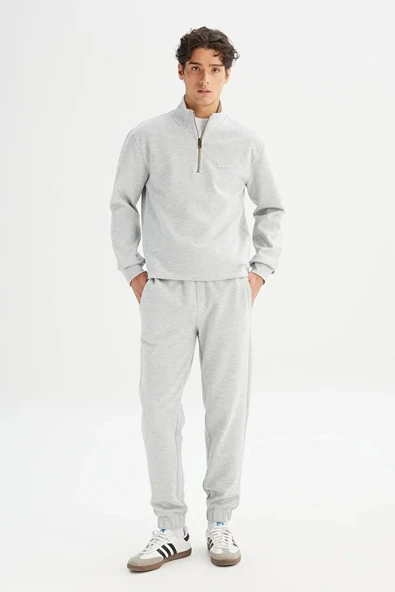 Lee Regular Fit Normal Kesim Kapüşonlu Fermuar Detaylı Gri Melanj Sweatshirt - Resim 2