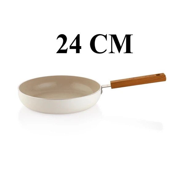 Schafer Ceramoni Seramik Basık Tencere 24 Cm ve Tava Seti – Krem - 3