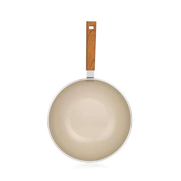 Schafer Ceramoni Seramik Tava 30 Cm ve 28 Cm Wok Tava Seti -Krem - 7