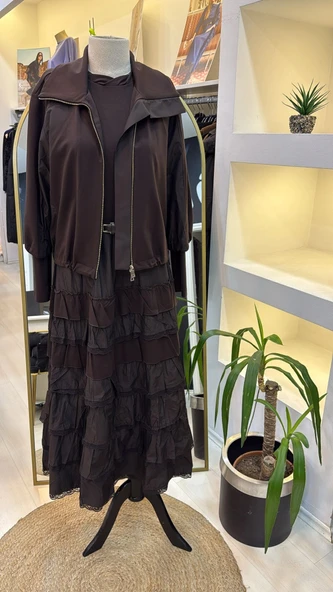 Misswhence ceketli ikili elbise 38807 kahve - Resim 3