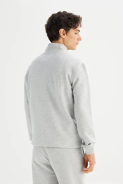 Lee Regular Fit Normal Kesim Kapüşonlu Fermuar Detaylı Gri Melanj Sweatshirt - Resim 5