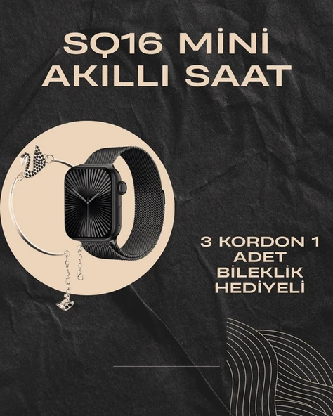SQ-16 Mini Series 10 Akıllı Saat | Şık ve Hafif Tasarım, 3 Kordon Seçeneği - 2