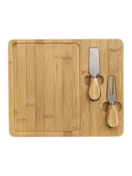 Doğal Bambu Bıçaklı Peynir Servis Sunum Tabağı Kahvaltı Sunum Tahtası Seti 3 Parça 30x25 Cm - 5
