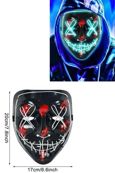 Işıklı Led Maske Parti Eğlence Maskesi Hallowen Neon Maske - 4