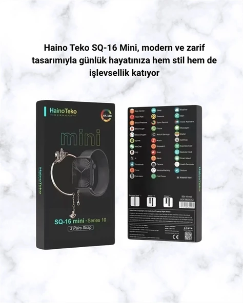 SQ-16 Mini Series 10 Akıllı Saat | Şık ve Hafif Tasarım, 3 Kordon Seçeneği - 5