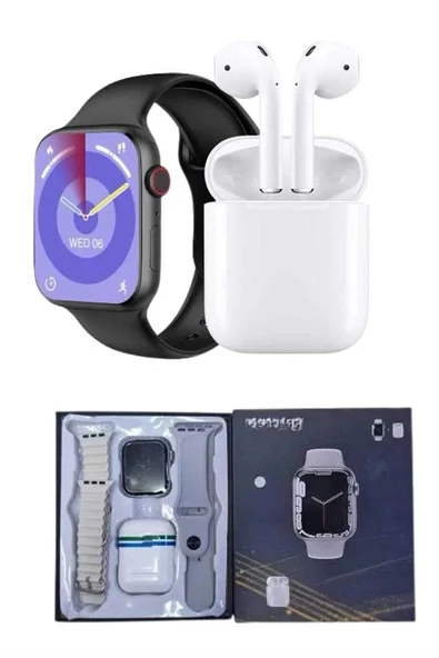 Akıllı Saat Gümüş Kasa Bluetooth Kulaklık Hediyeli Çok Fonksiyonlu İkili Set - Resim 5