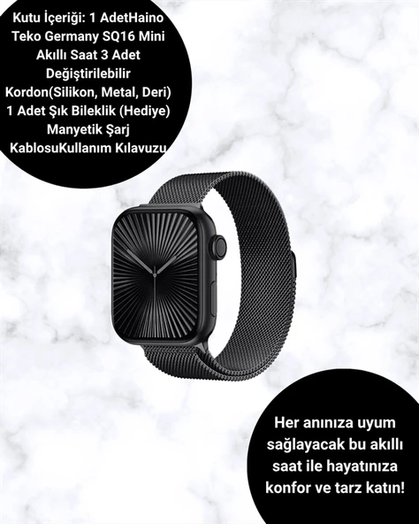 SQ-16 Mini Series 10 Akıllı Saat | Şık ve Hafif Tasarım, 3 Kordon Seçeneği - 1