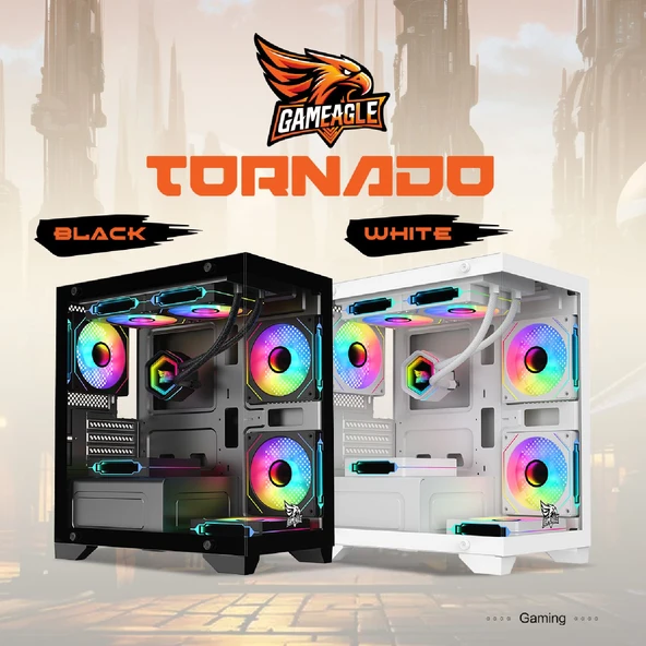 GAMEAGLE TORNADO BİLGİSAYAR KASASI + 750W + 80  POWER + 240 MM SIVI SOĞUTMA (SİYAH) - 1