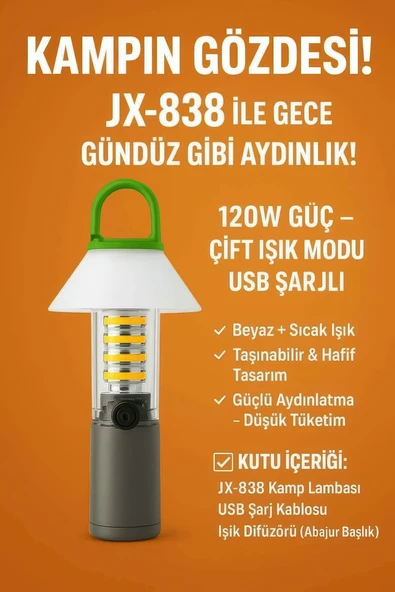 ÇOK FONKSİYONLU KAMP  JX-838 FENERİ  KAMP HAYATINIZI KOLAYLAŞTIRIN! - Resim 4