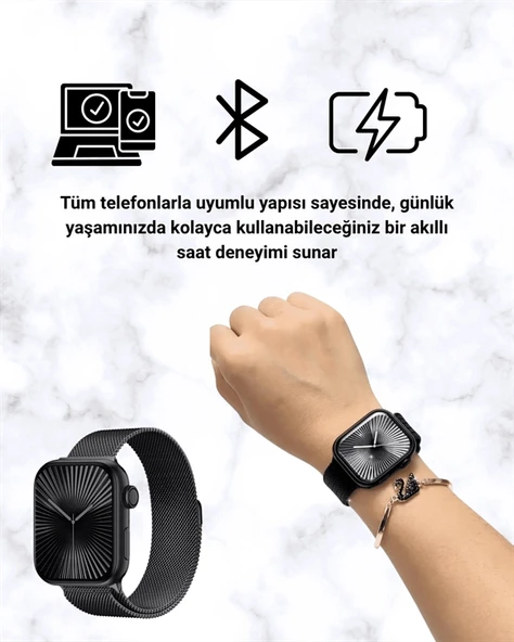 SQ-16 Mini Series 10 Akıllı Saat | Şık ve Hafif Tasarım, 3 Kordon Seçeneği - 3
