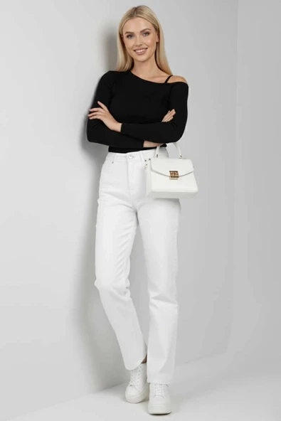 BİÇOMİ Tek Omuz İpli Bluz Siyah T4328 - Resim 3