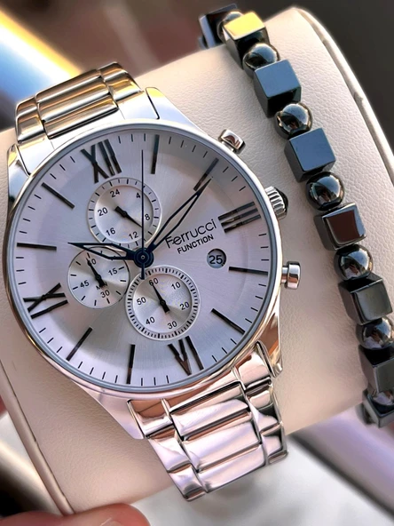 Ferrucci Çelik Kordon İç Fonksiyonları Aktif 2 Yıl Garantili Erkek Kol Saati+Bileklik F.FGG233.02 ürün görseli