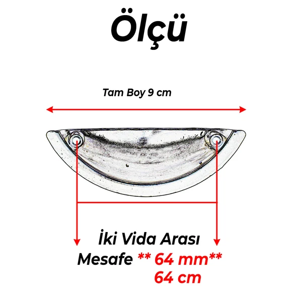 Çanak Kulp 5 ADET 64 mm Krom Gümüş Metal Mobilya Çekmece Dolap Kapak Kulpu Modern Mutfak Kulpları - Resim 2