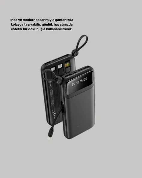 20.000 mAh 4 Çıkışlı LED Göstergeli Hızlı Şarj Powerbank - Resim 2