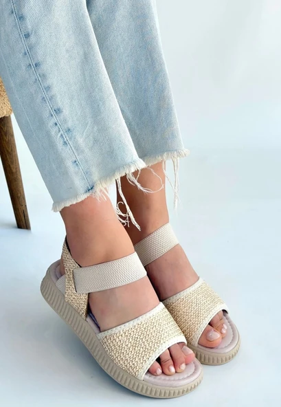 BİÇOMİ Jake Bej Hasır Cilt Sandalet - Resim 3