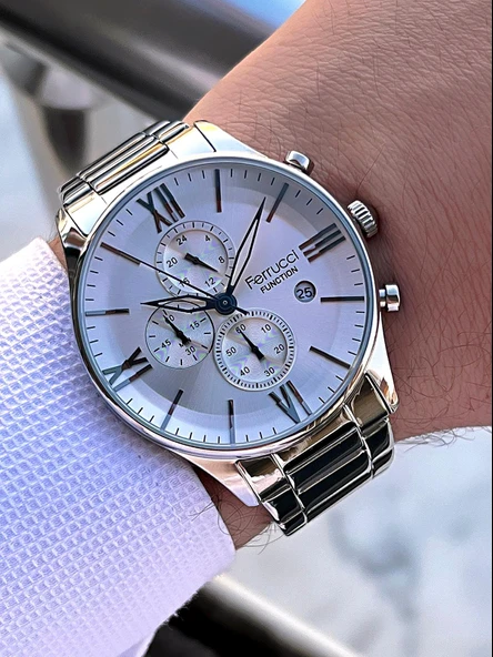 Ferrucci Çelik Kordon İç Fonksiyonları Aktif 2 Yıl Garantili Erkek Kol Saati+Bileklik F.FGG233.02 - Resim 3