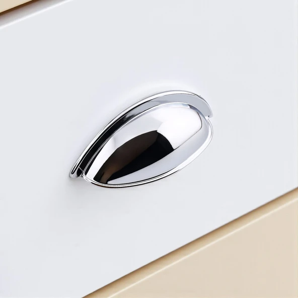 Çanak Kulp 5 ADET 64 mm Krom Gümüş Metal Mobilya Çekmece Dolap Kapak Kulpu Modern Mutfak Kulpları - Resim 5