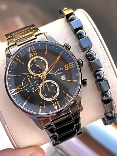 Ferrucci Çelik Kordon İç Fonksiyonları Aktif 2 Yıl Garantili Erkek Kol Saati+Bileklik F.FGG233.03 ürün görseli