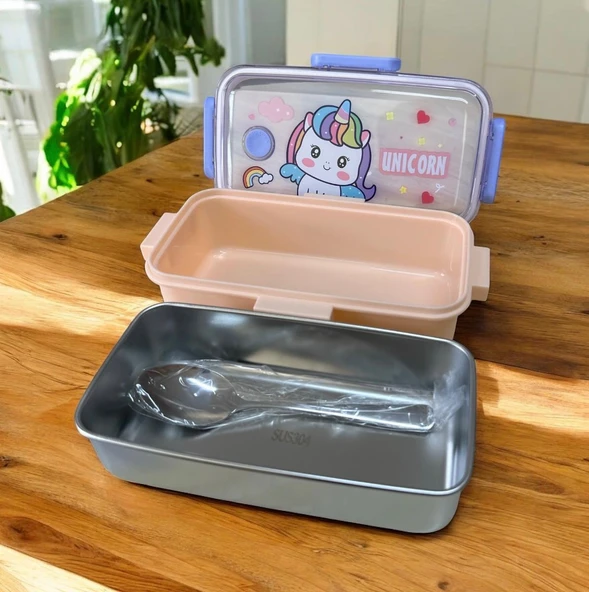 Fixpoint Paslanmaz Çelik Yemek Saklama ve Taşıma Kabı Açık Turuncu  530 ml P-1445 - Resim 3